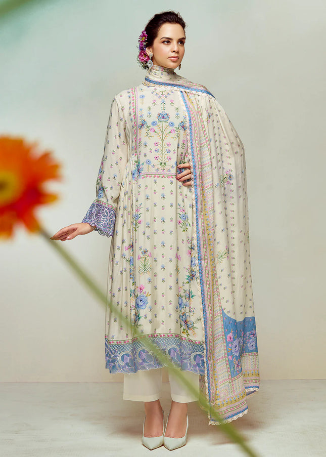 Offwhite Printed and Embroidered Pant Syle Suit