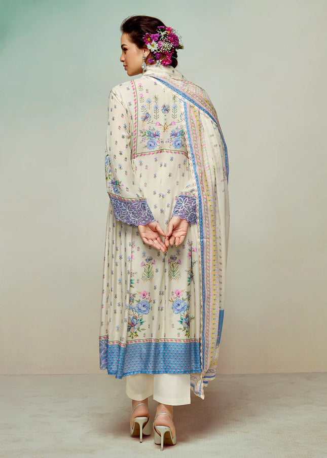 Offwhite Printed and Embroidered Pant Syle Suit