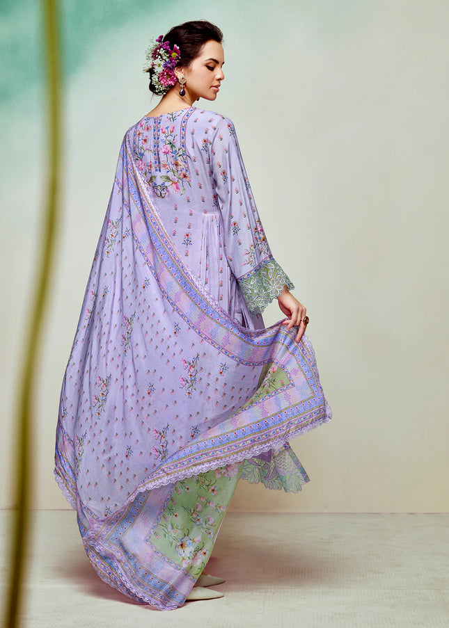 Lavender Printed and Embroidered Pant Syle Suit