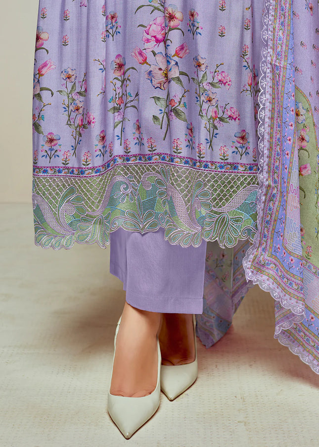 Lavender Printed and Embroidered Pant Syle Suit