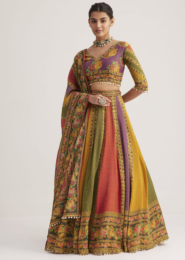 Multicolor Printed and Embroidered Lehenga Choli
