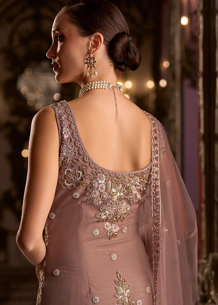 Mauve Embroidered Sharara Suit
