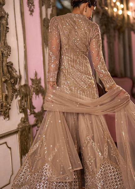 Beige Embroidered Sharara Suit