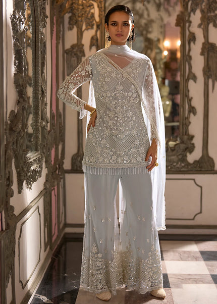 Grey Embroidered Sharara Suit
