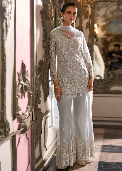 Grey Embroidered Sharara Suit