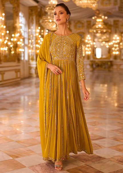 Mustard Yellow Embroidered Anarkali Gown