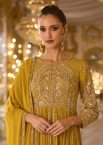 Mustard Yellow Embroidered Anarkali Gown
