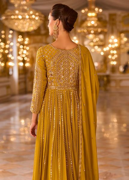 Mustard Yellow Embroidered Anarkali Gown