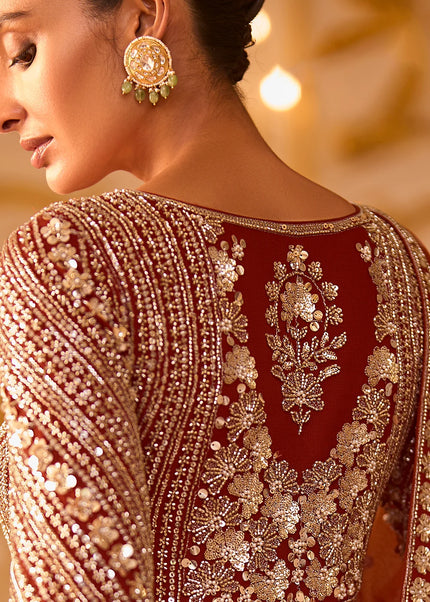 Rust Embroidered Anarkali Gown