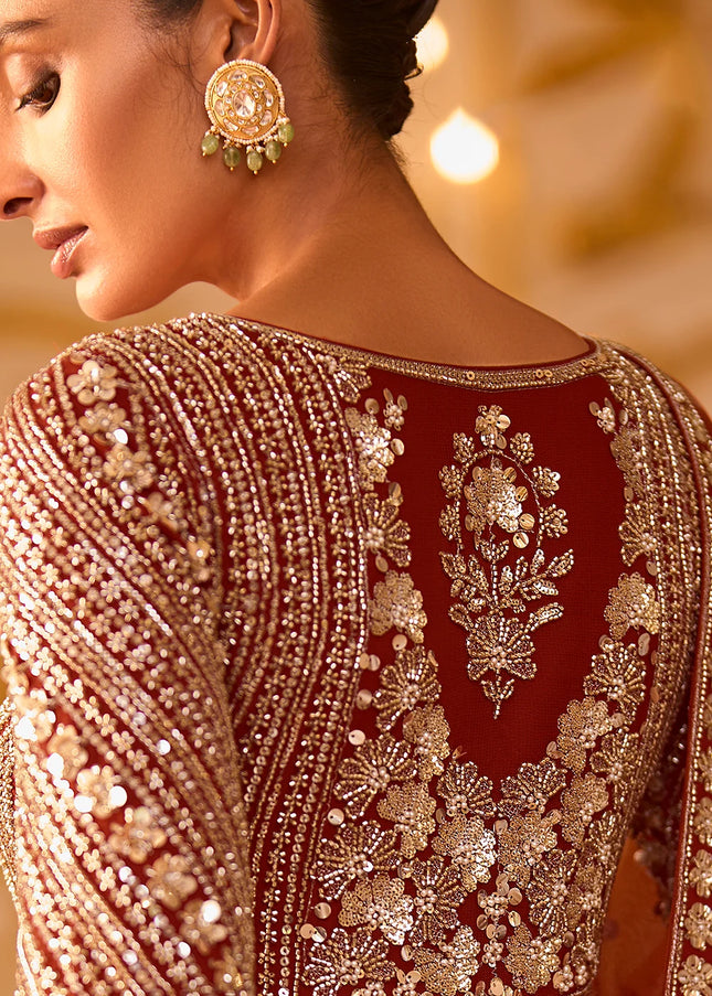 Rust Embroidered Anarkali Gown