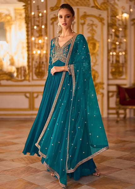 Blue Embroidered Anarkali Gown