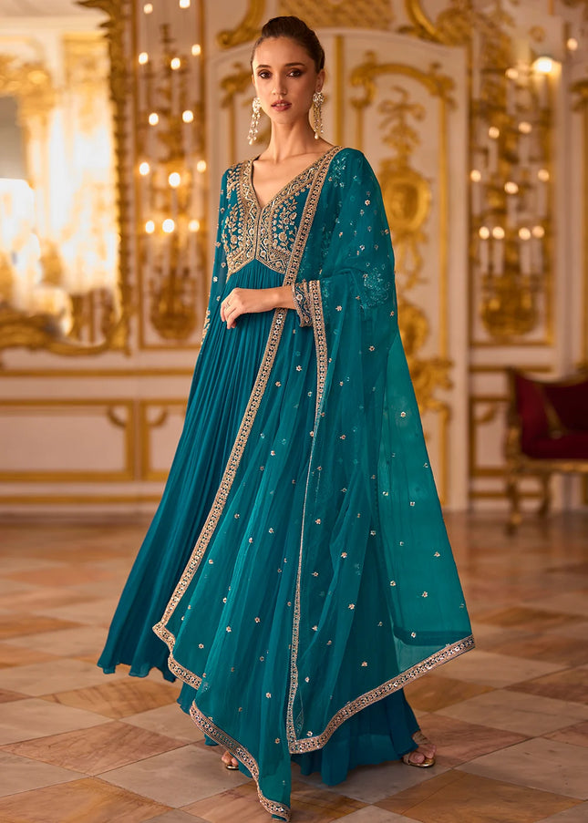 Blue Embroidered Anarkali Gown