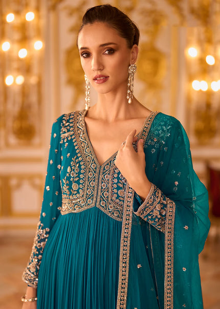 Blue Embroidered Anarkali Gown
