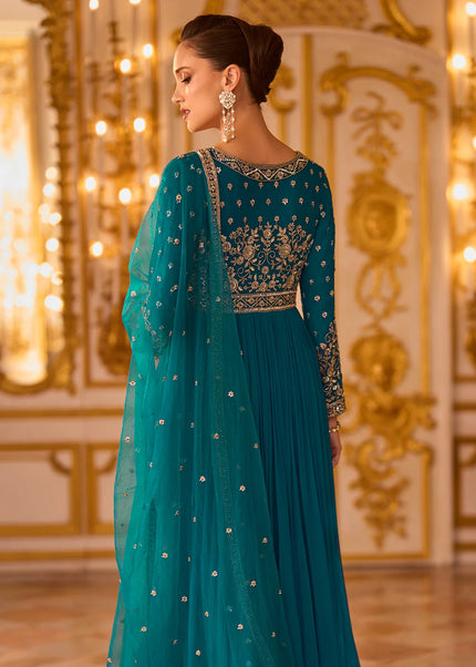 Blue Embroidered Anarkali Gown