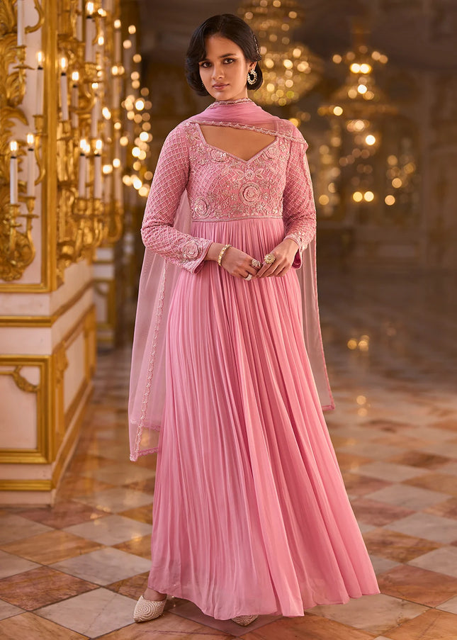 Pink Embroidered Anarkali Gown
