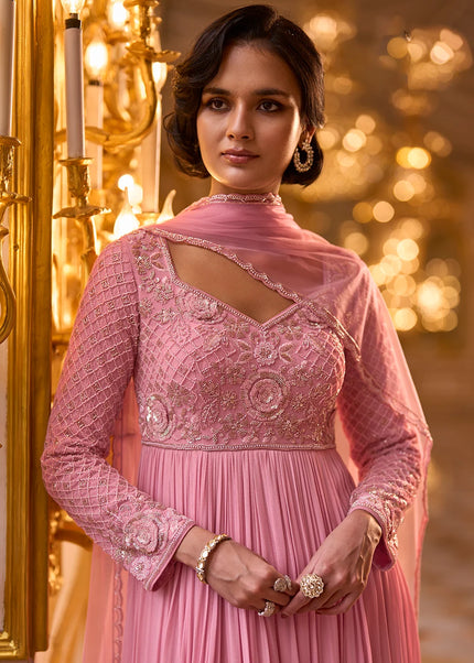 Pink Embroidered Anarkali Gown