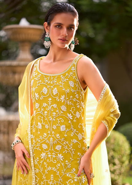 Yellow Embroidered Gharara Suit