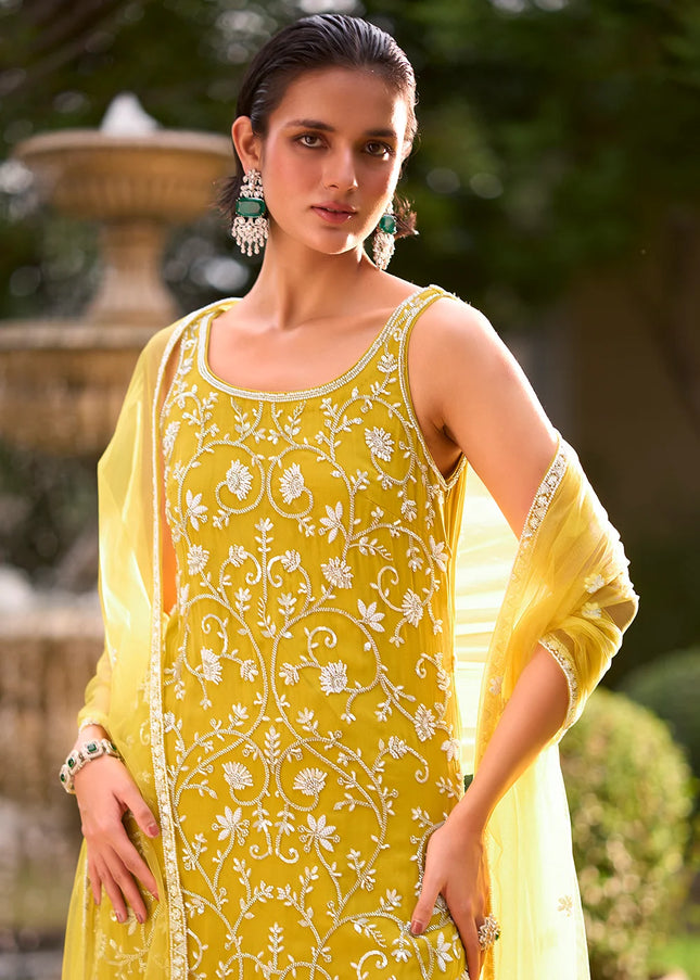Yellow Embroidered Gharara Suit