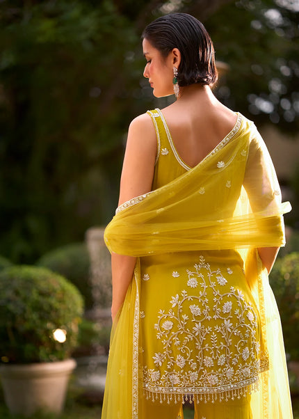Yellow Embroidered Gharara Suit