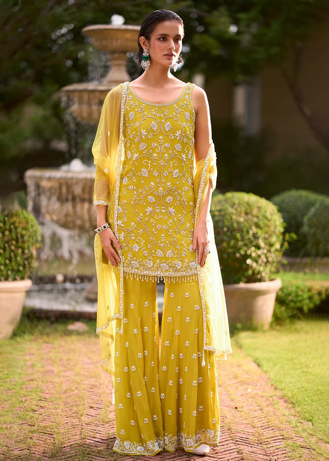 Yellow Embroidered Gharara Suit