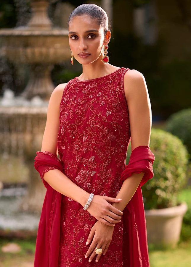 Maroon Embroidered Pant Syle Suit