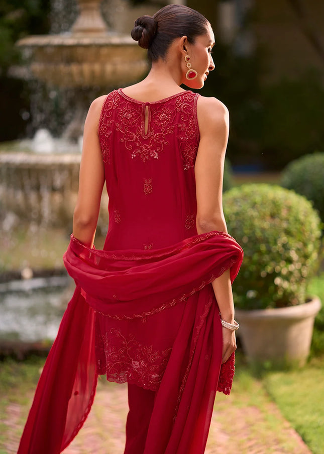 Maroon Embroidered Pant Syle Suit