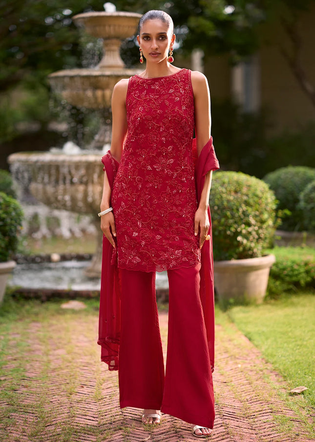Maroon Embroidered Pant Syle Suit