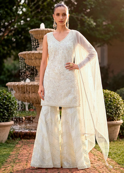 Offwhite Embroidered Gharara Suit