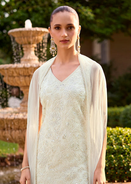 Offwhite Embroidered Gharara Suit