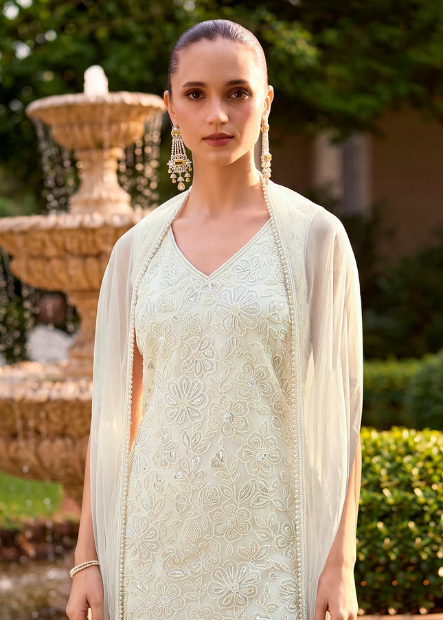 Offwhite Embroidered Gharara Suit