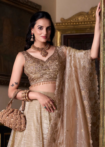 Beige Embroidered Lehenga Choli