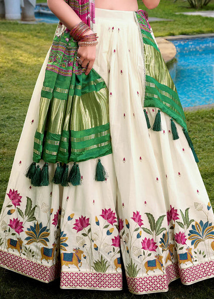 Offwhite and Pink Embroidered Lehenga Choli