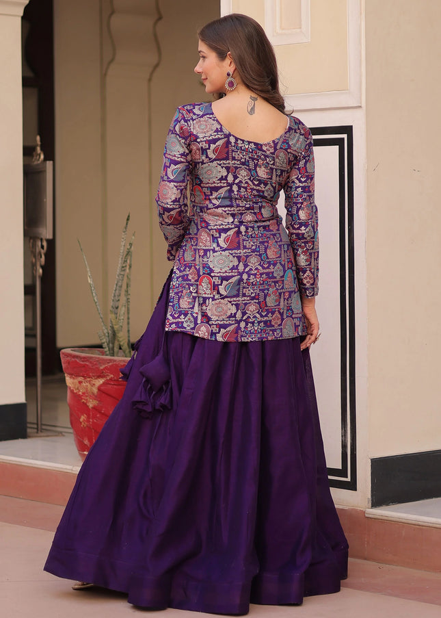 Purple Embroidered Jacket Style Lehenga