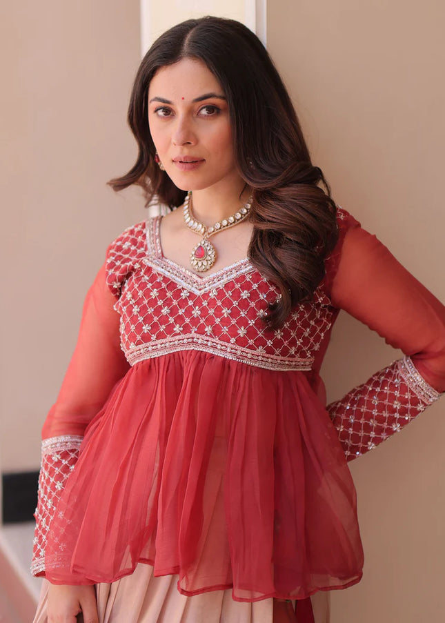 Red Embroidered Lehenga Anarkali