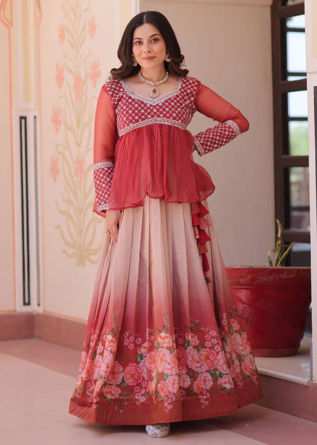 Red Embroidered Lehenga Anarkali