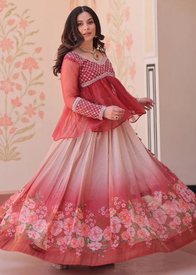 Red Embroidered Lehenga Anarkali