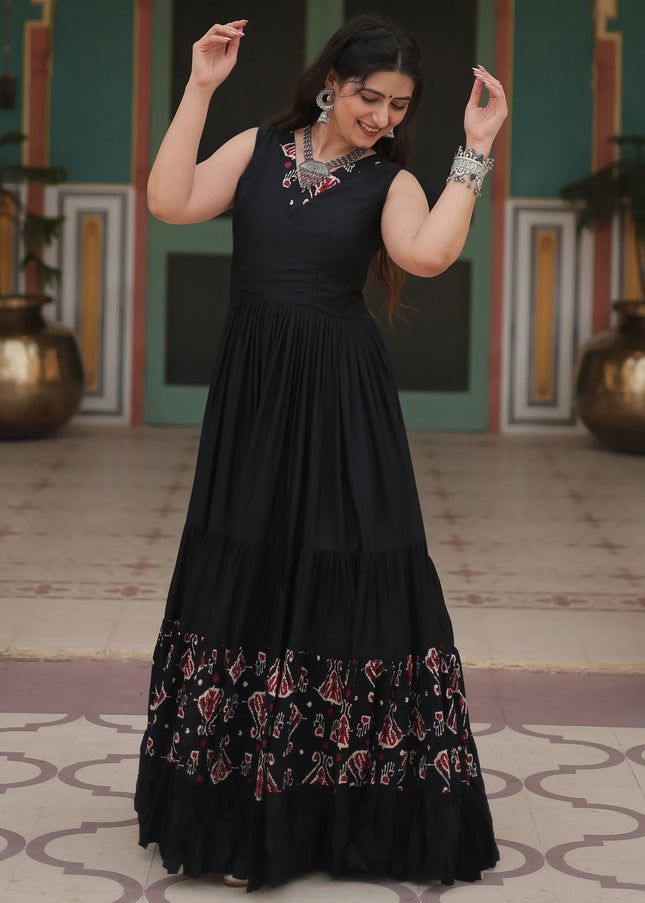 Black Printed Embroidered Anarkali Gown