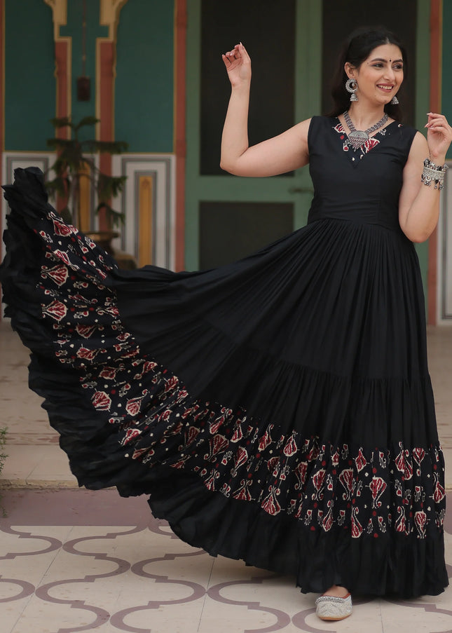 Black Printed Embroidered Anarkali Gown