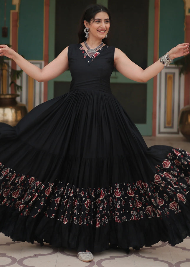 Black Printed Embroidered Anarkali Gown