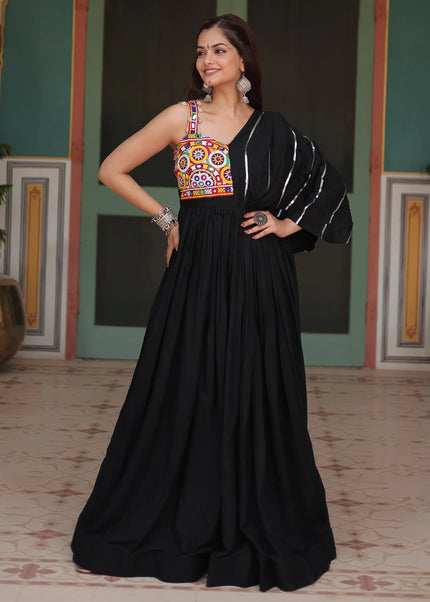 Black Embroidered Anarkali Gown