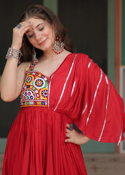 Red Embroidered Anarkali Gown