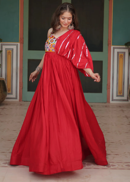 Red Embroidered Anarkali Gown