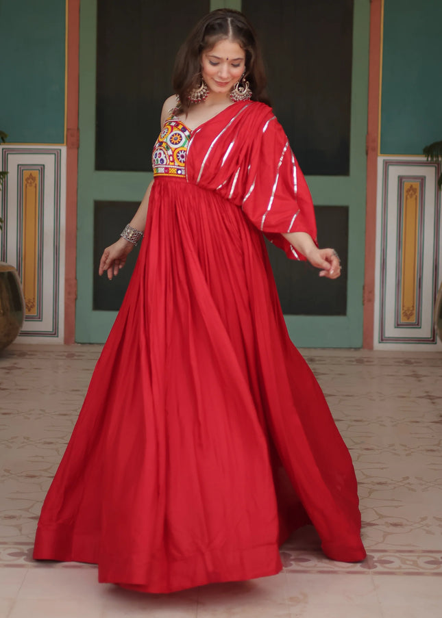 Red Embroidered Anarkali Gown