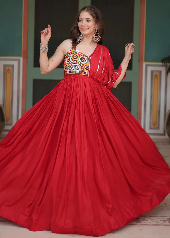 Red Embroidered Anarkali Gown