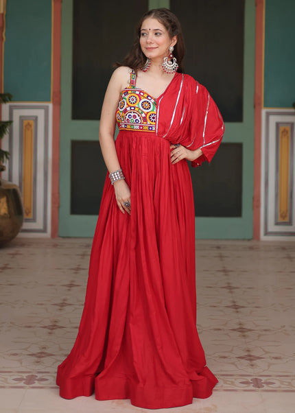 Red Embroidered Anarkali Gown