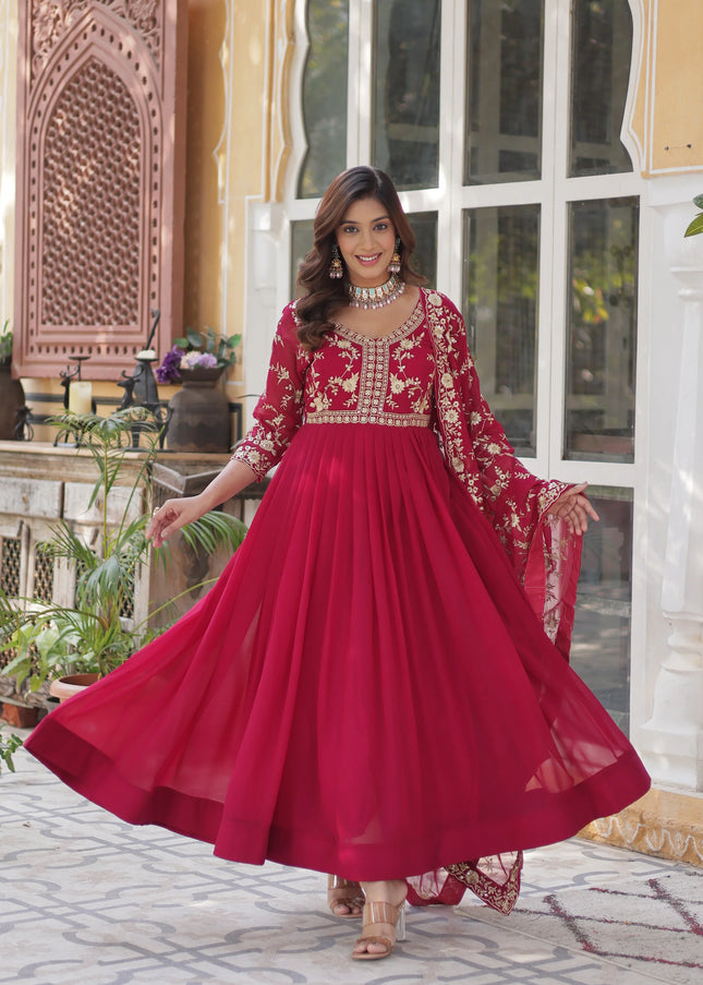 Pink Embroidered Anarkali Gown