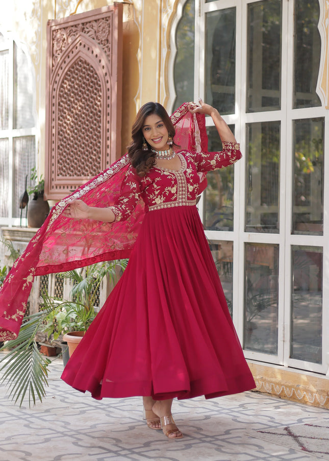 Pink Embroidered Anarkali Gown