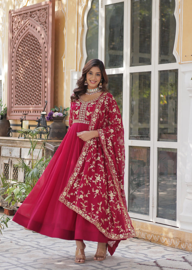 Pink Embroidered Anarkali Gown