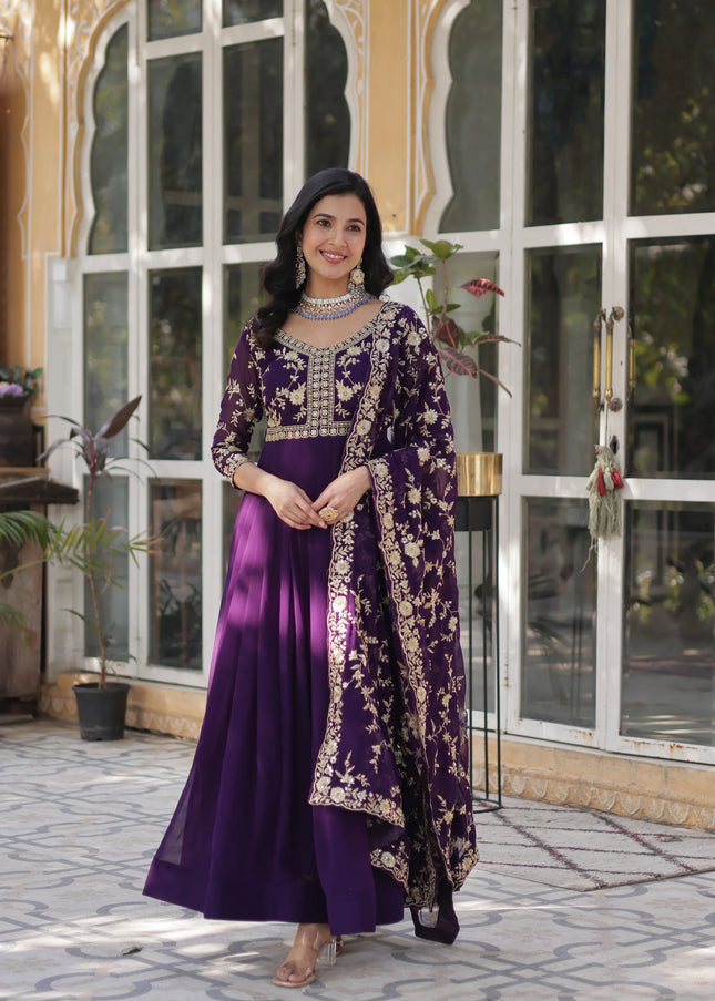 Purple Embroidered Anarkali Gown