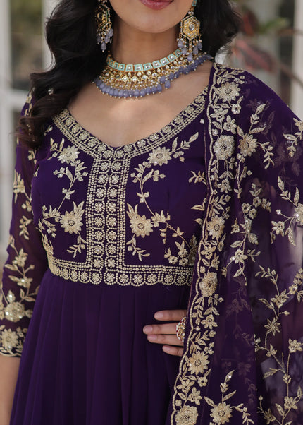 Purple Embroidered Anarkali Gown